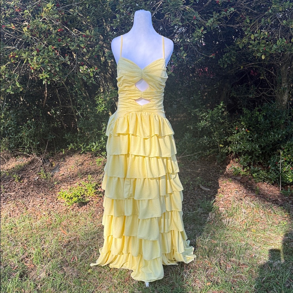 Yellow Ruffle Tiered Prom Dress - Lightweight Summer Style